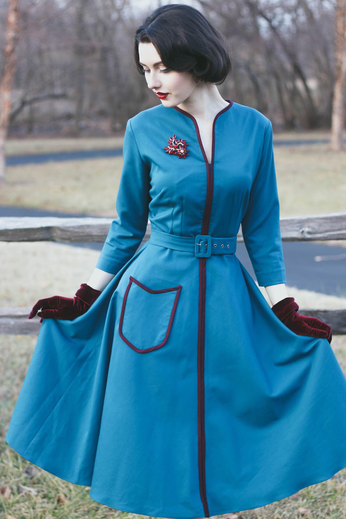 MADDY - vintage swing dress with contrast trim - heartmycloset