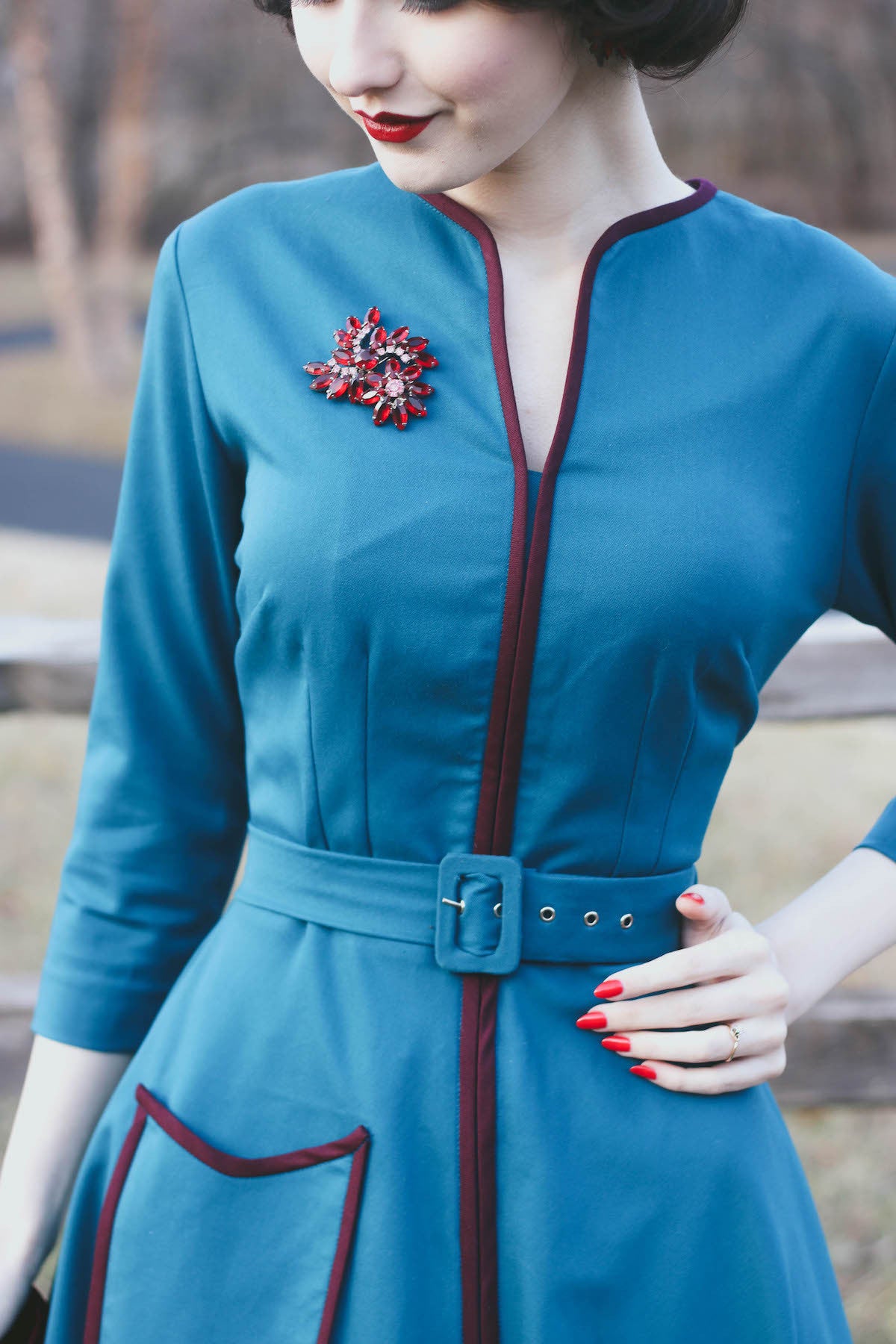 MADDY - vintage swing dress with contrast trim - heartmycloset