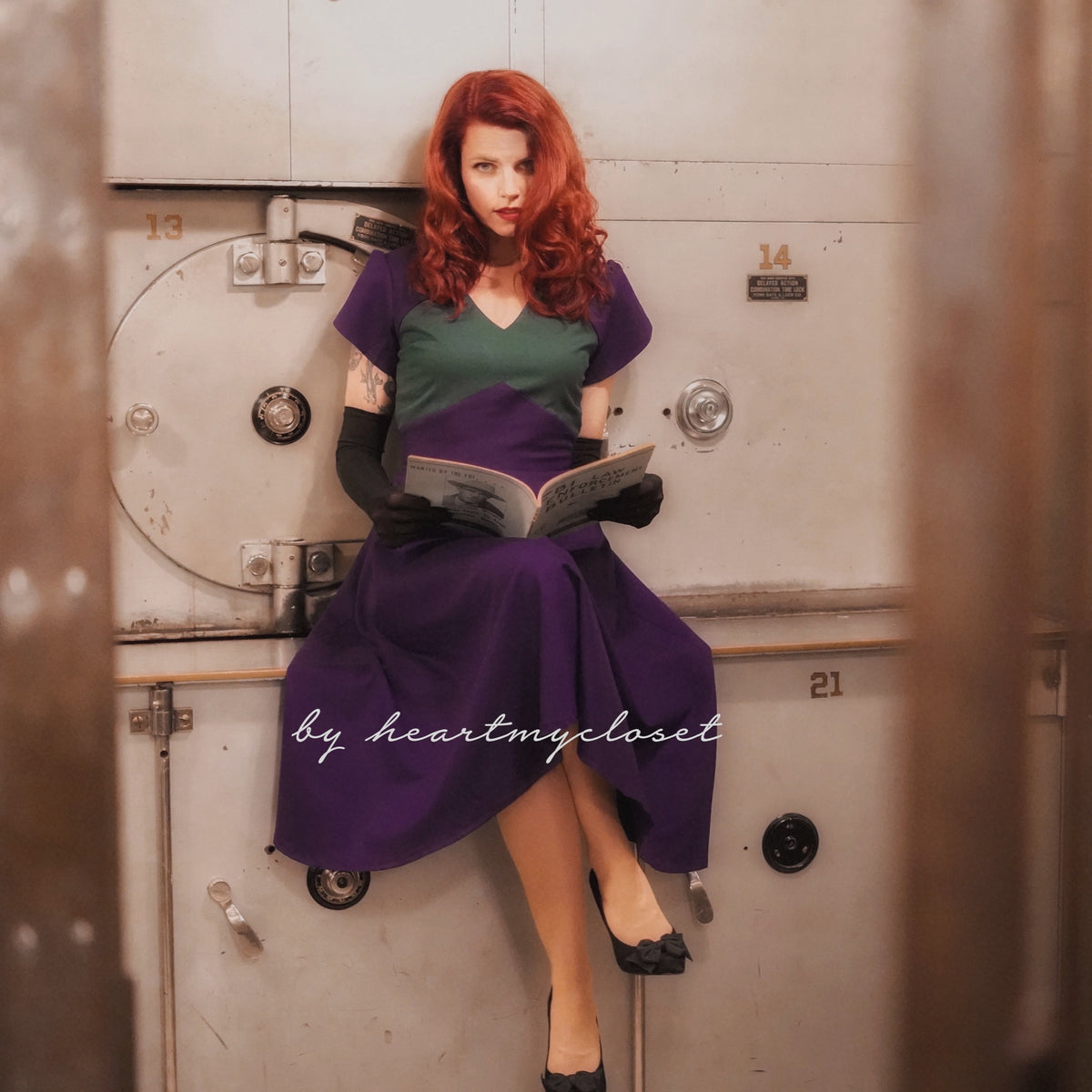 Agent carter - cosplay green purple 50s dress - heartmycloset