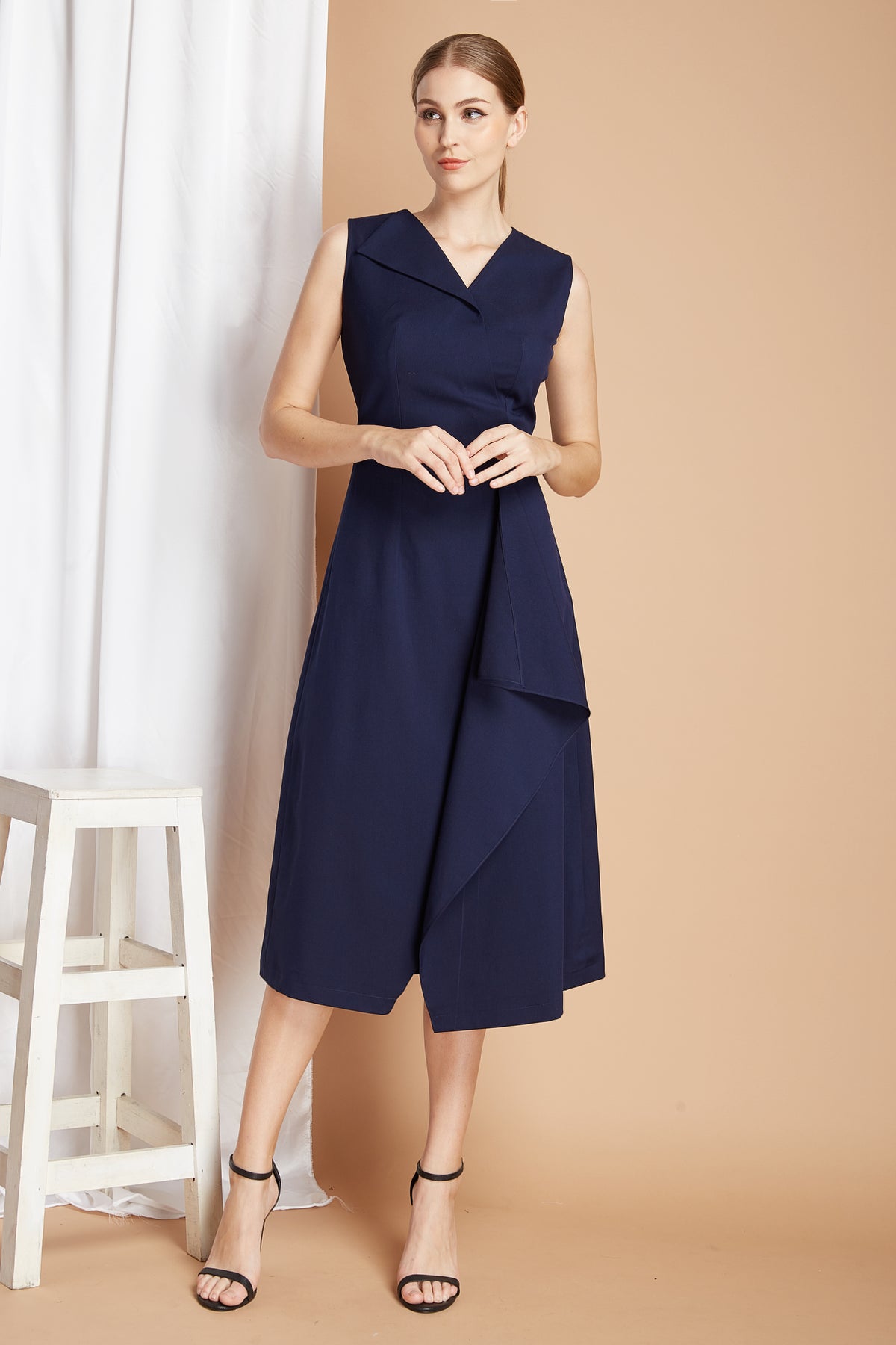 navy draped - draped front dress as on duchess - heartmycloset