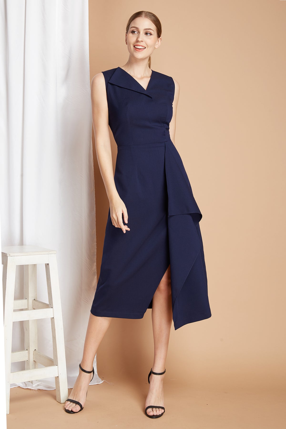 navy draped - draped front dress as on duchess - heartmycloset