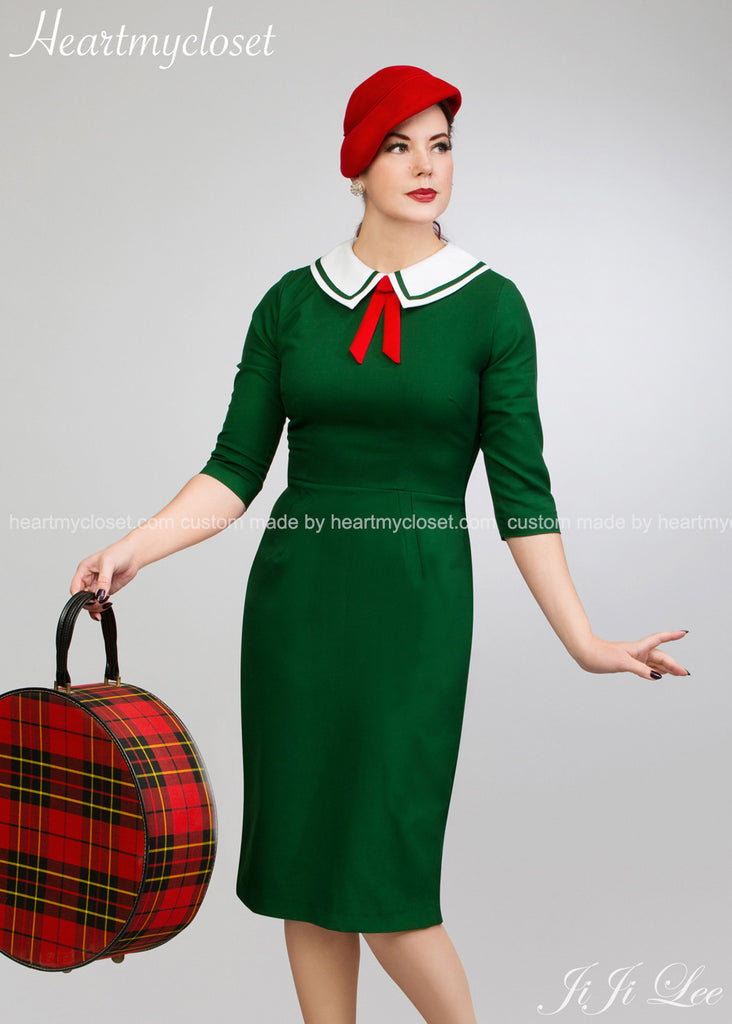 Scarlet - a 1950s vintage dress with contrast collar and bow - heartmycloset