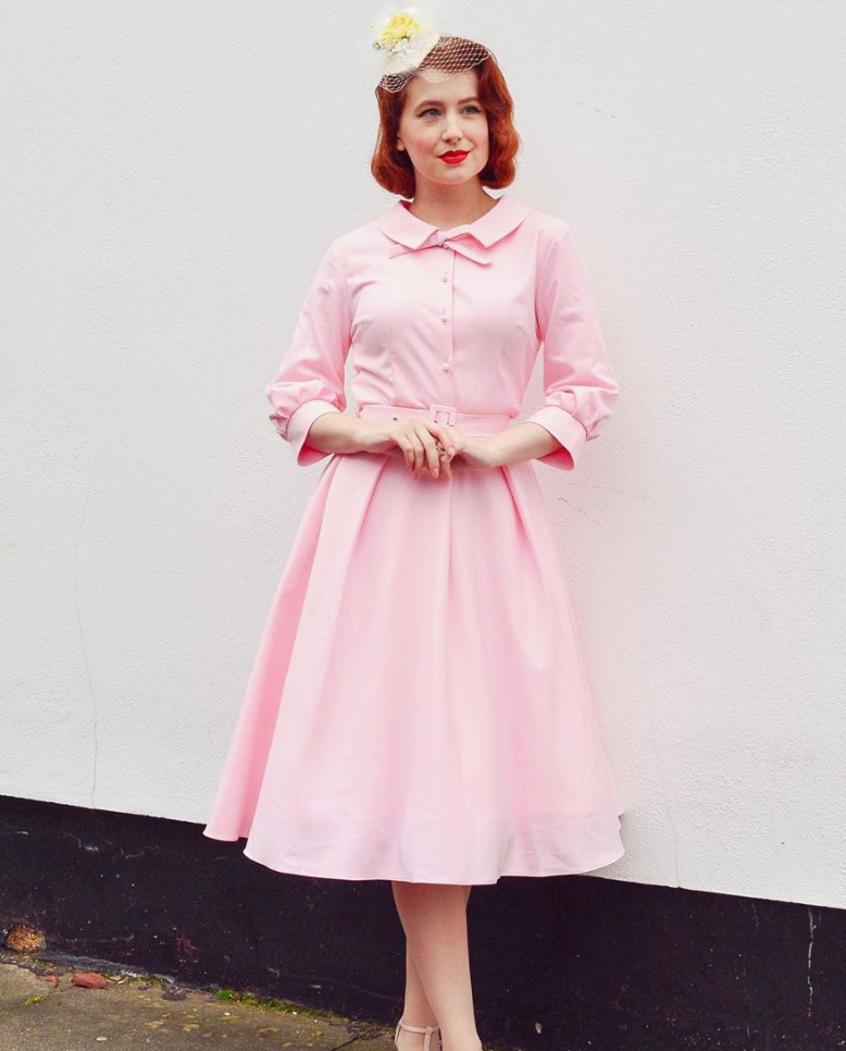 1950s Pink Swing Dress with Pearl Buttons l HeartMyCloset