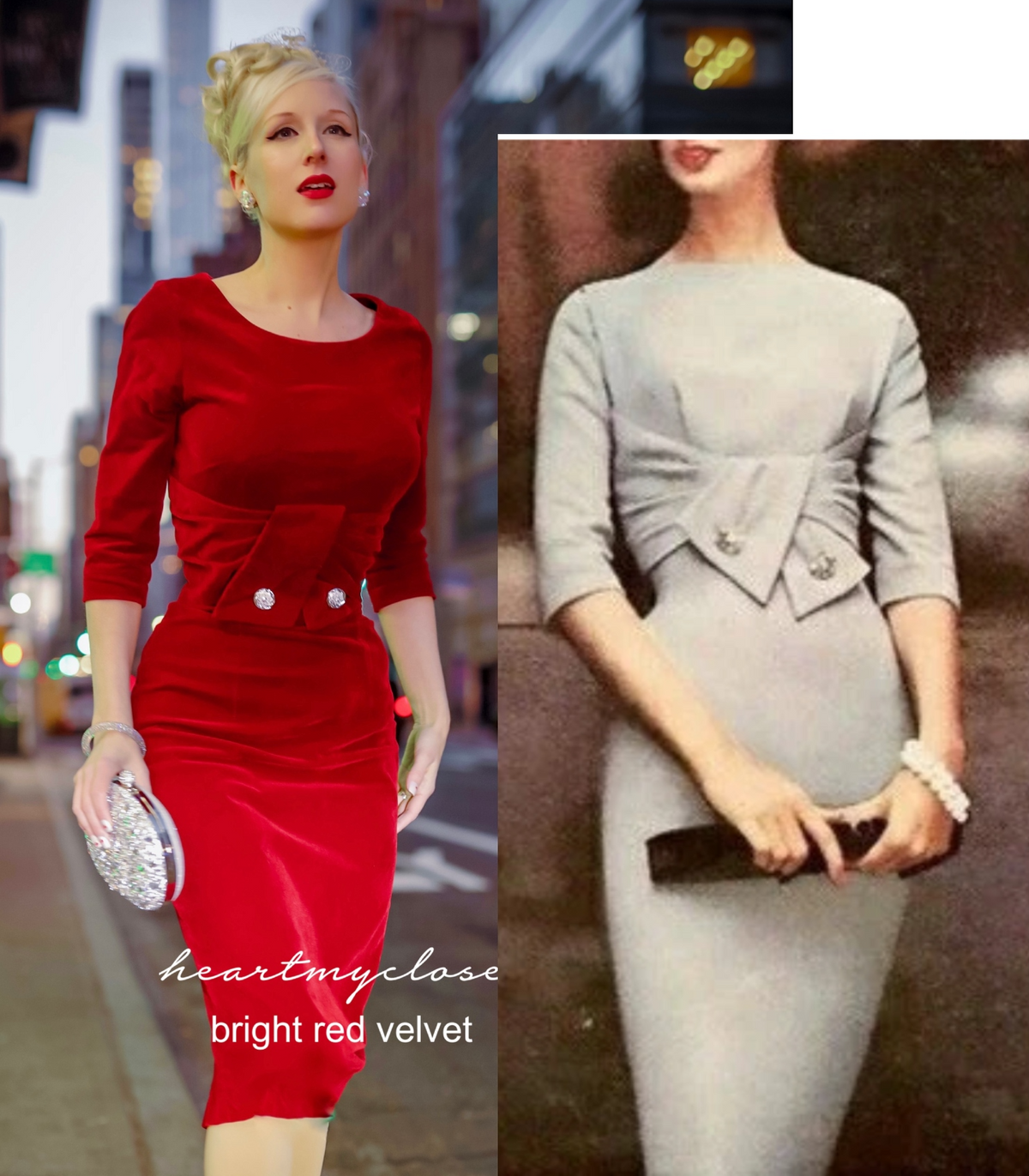 VELVET Pleated front dress - 1940s 1950s vintage wiggle dress - heartmycloset