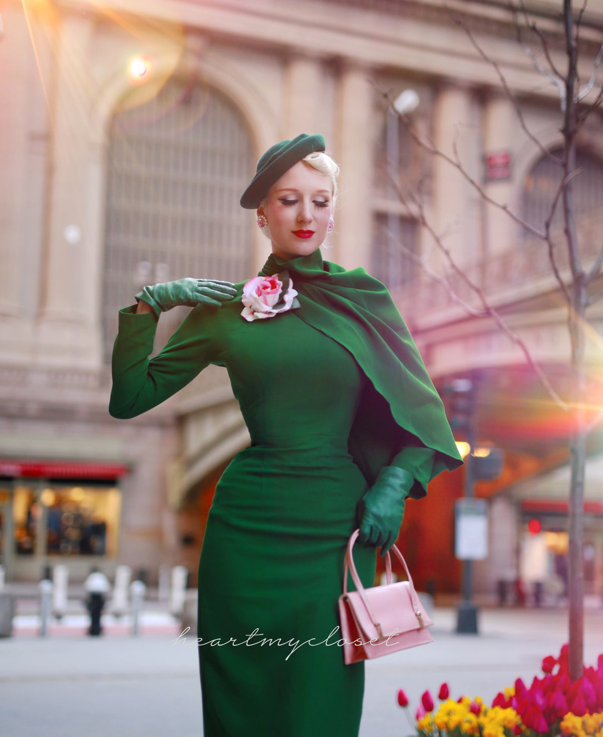 Green Semi Cape dress - Meghan Markle inspired - heartmycloset