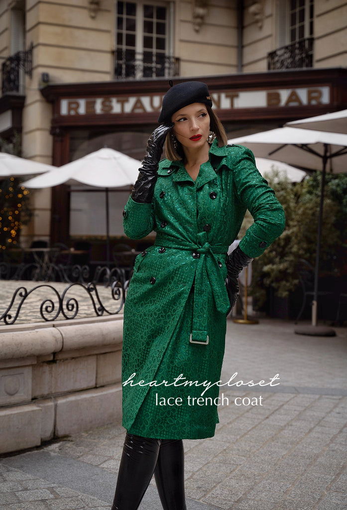 Lace trench - lace trench coat with satin lining