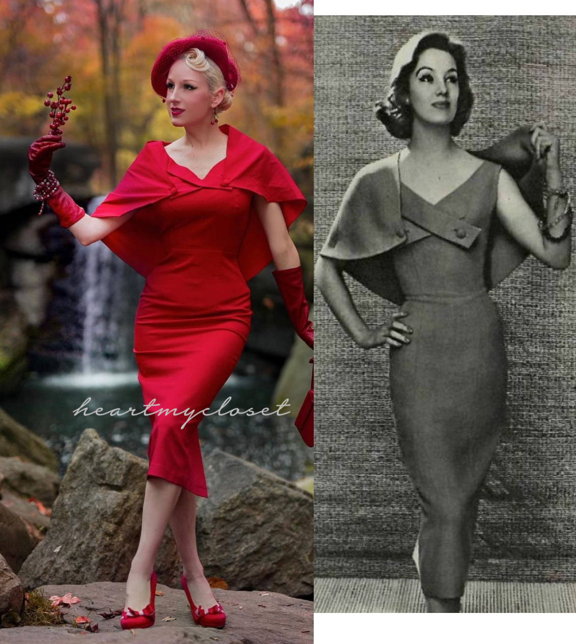 Sandra - 1950s pencil dress with matching cape - heartmycloset