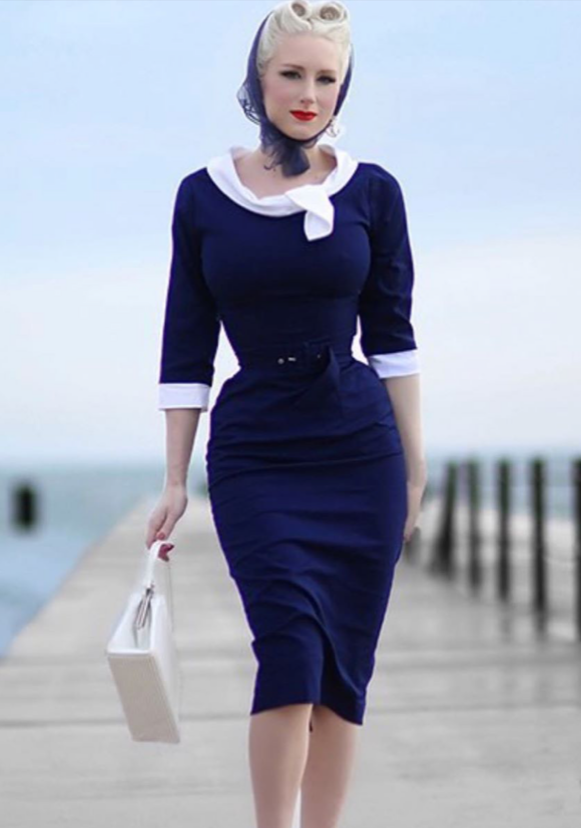 ELENA 2 Contrast Wiggle Vintage Dress - heartmycloset