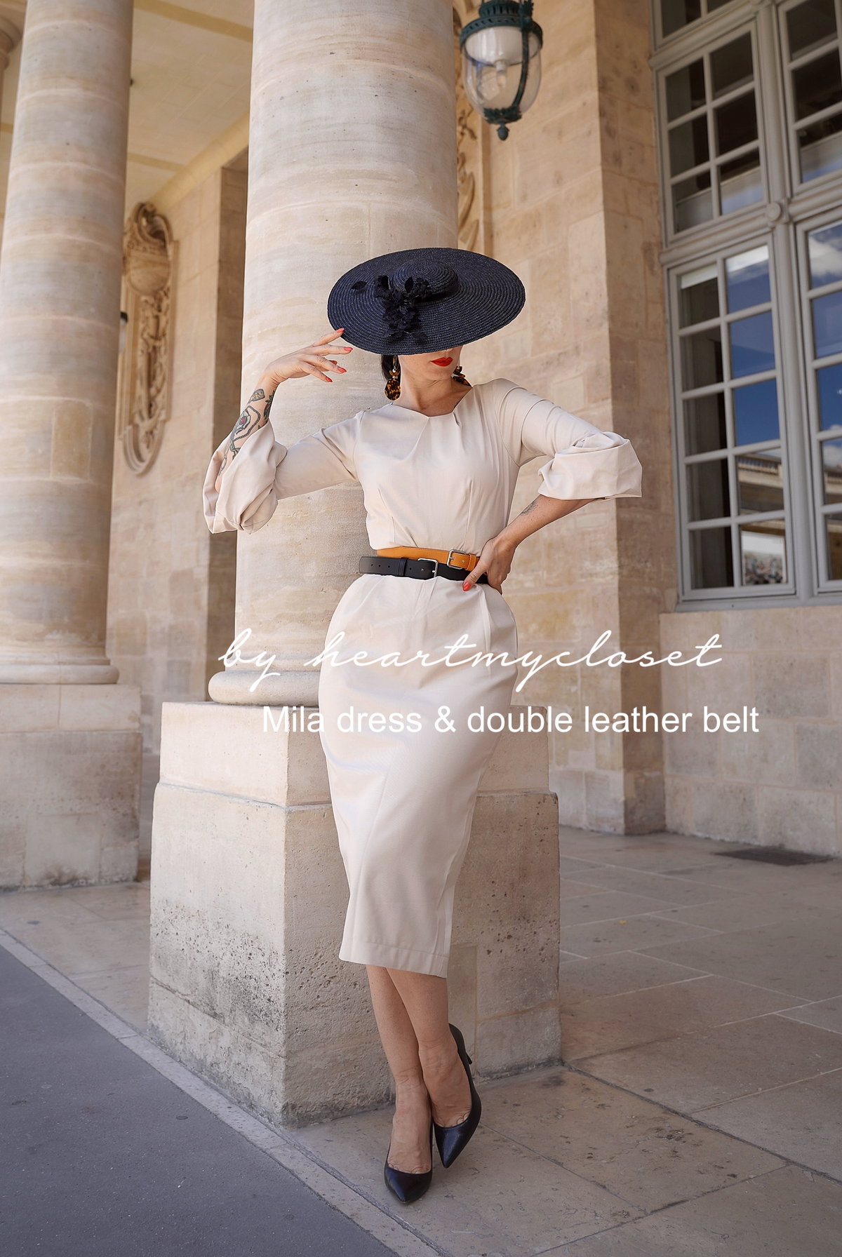 Mila - wiggle pencil dress with pleated puff sleeves - heartmycloset