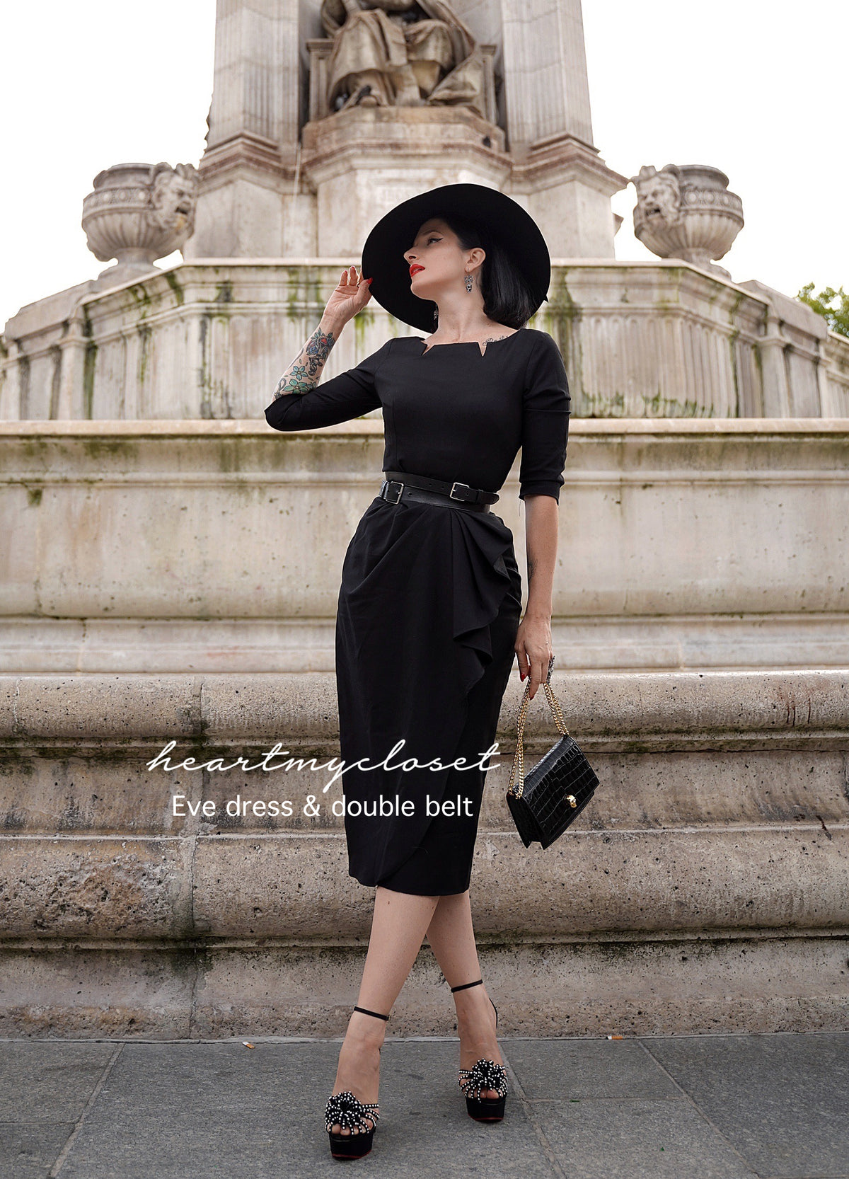 Eve dress with belt - vintage draped 1950s inspiration - heartmycloset