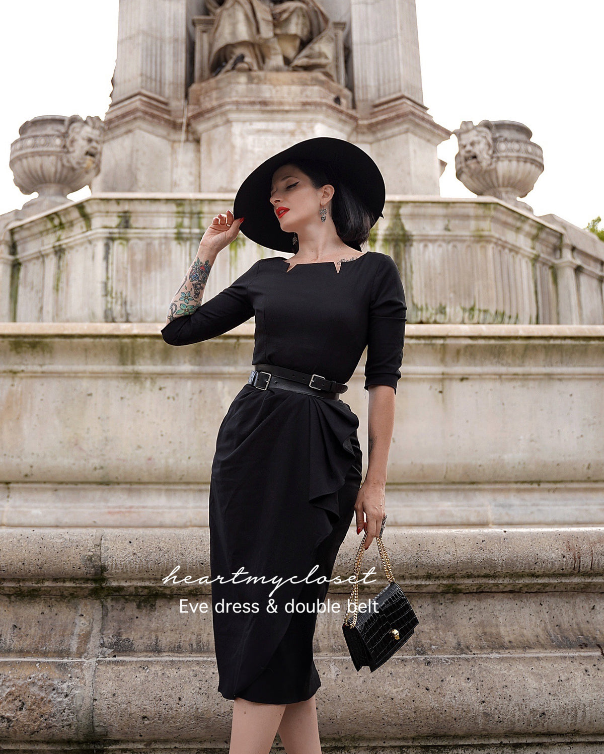 Eve dress with belt - vintage draped 1950s inspiration - heartmycloset