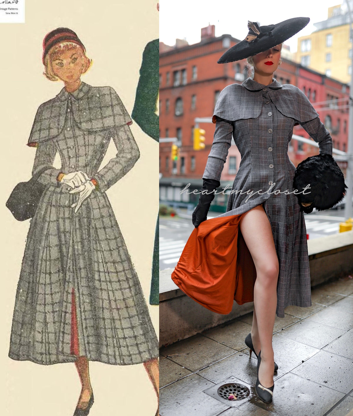 Plaid Caroline - 1950s dress with matching cape - heartmycloset