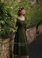 Clara - olive vintage swing dress 50s inspired - heartmycloset