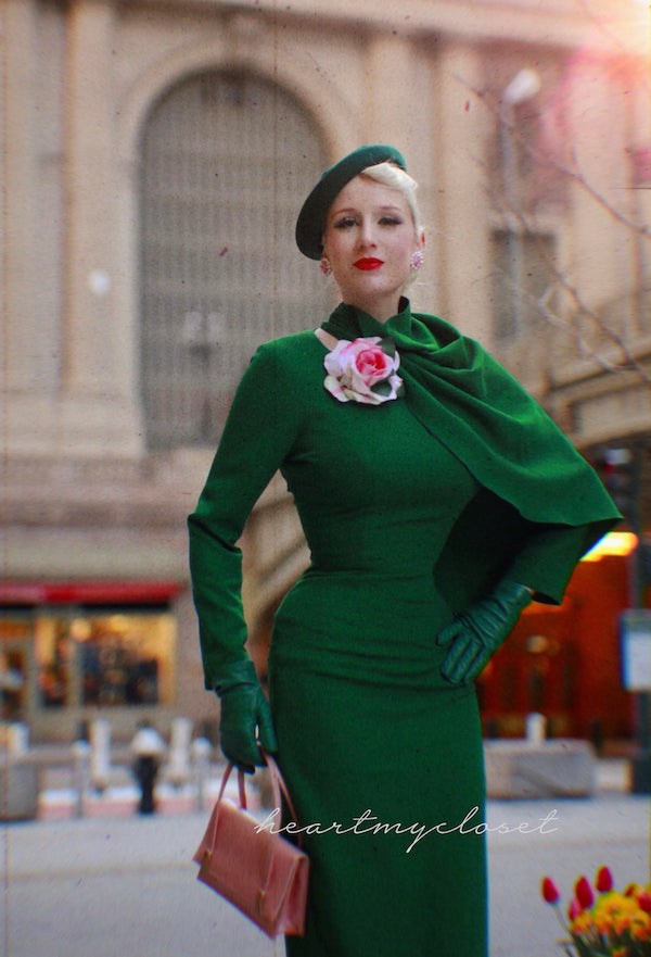 Green Semi Cape dress - Meghan Markle inspired - heartmycloset