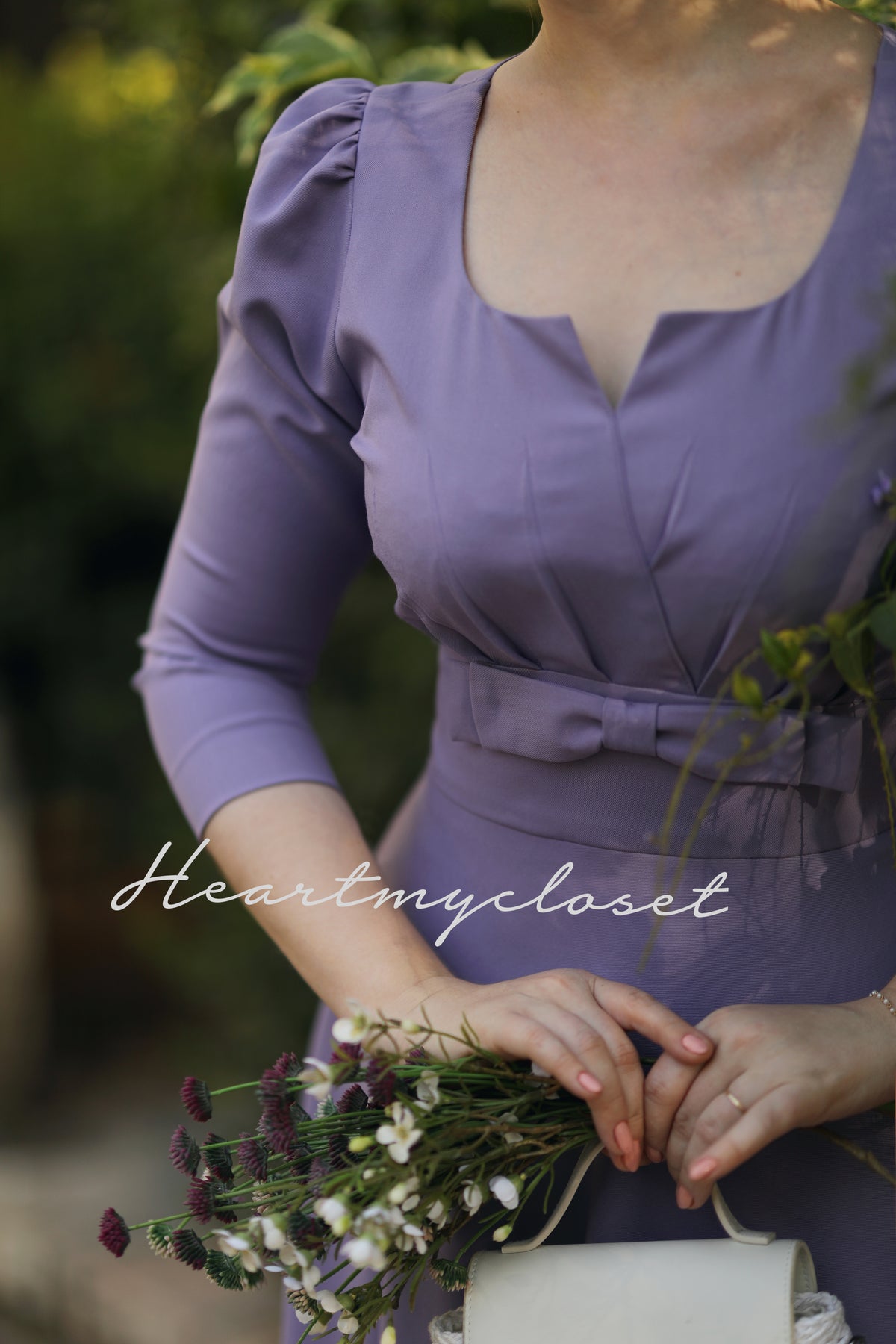 Reese long sleeves - Swing retro dress with bow and pleats - heartmycloset
