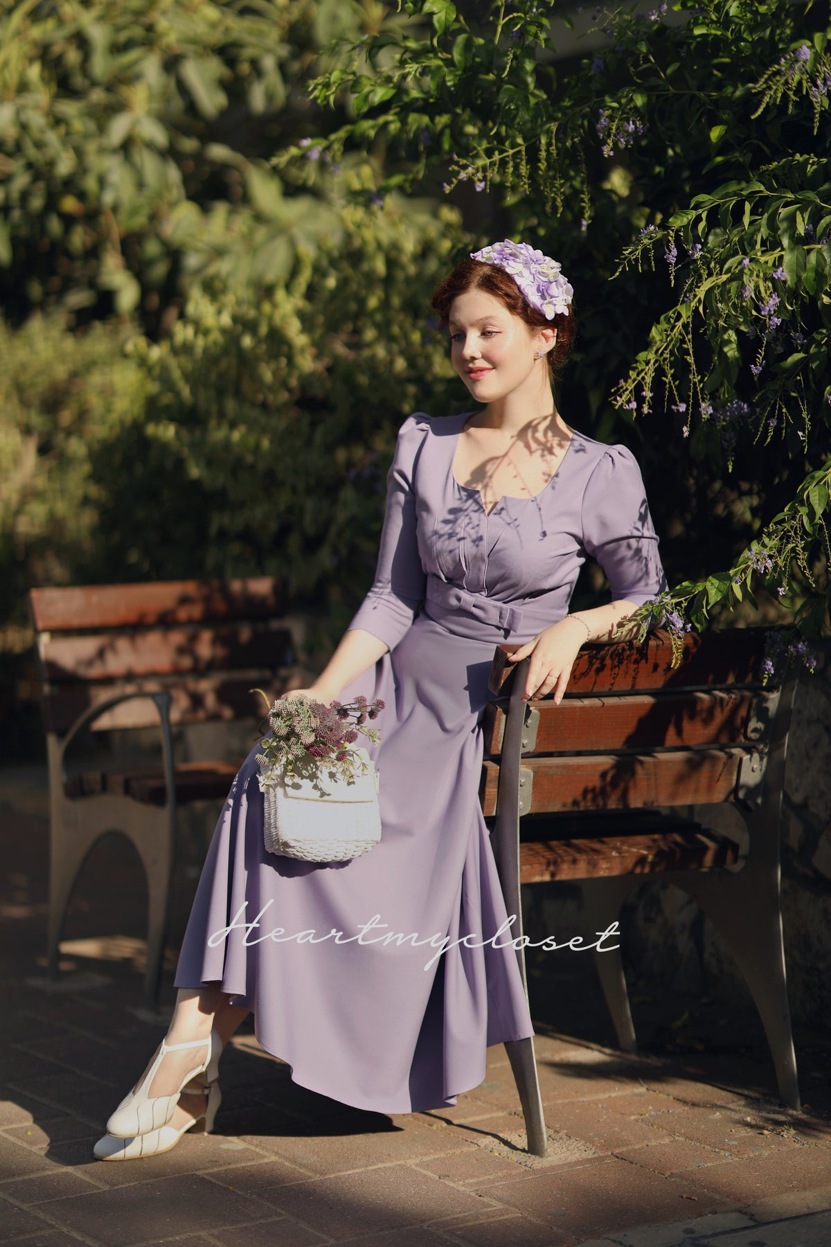 Reese long sleeves - Swing retro dress with bow and pleats - heartmycloset