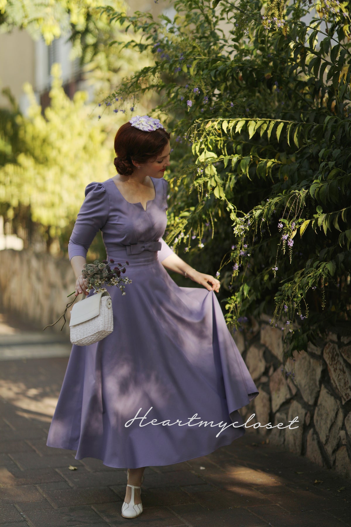 Reese long sleeves - Swing retro dress with bow and pleats - heartmycloset