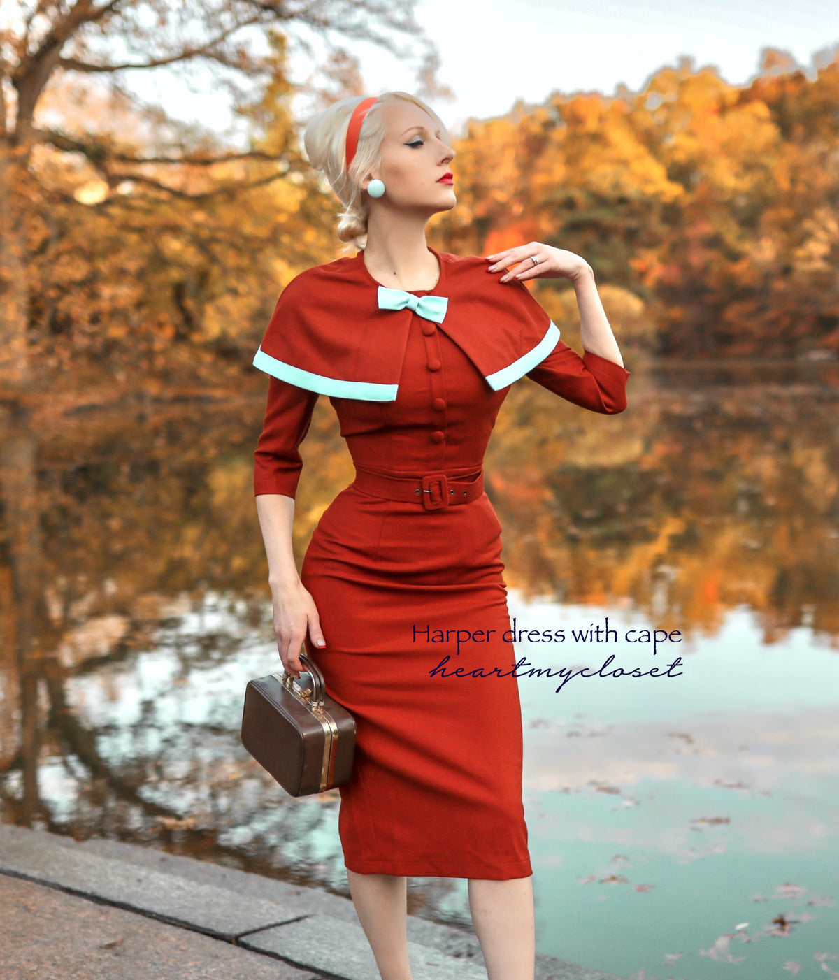Harper - 1950s pencil dress with matching cape in premium fabric - heartmycloset