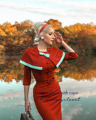 Harper - 1950s pencil dress with matching cape in premium fabric - heartmycloset