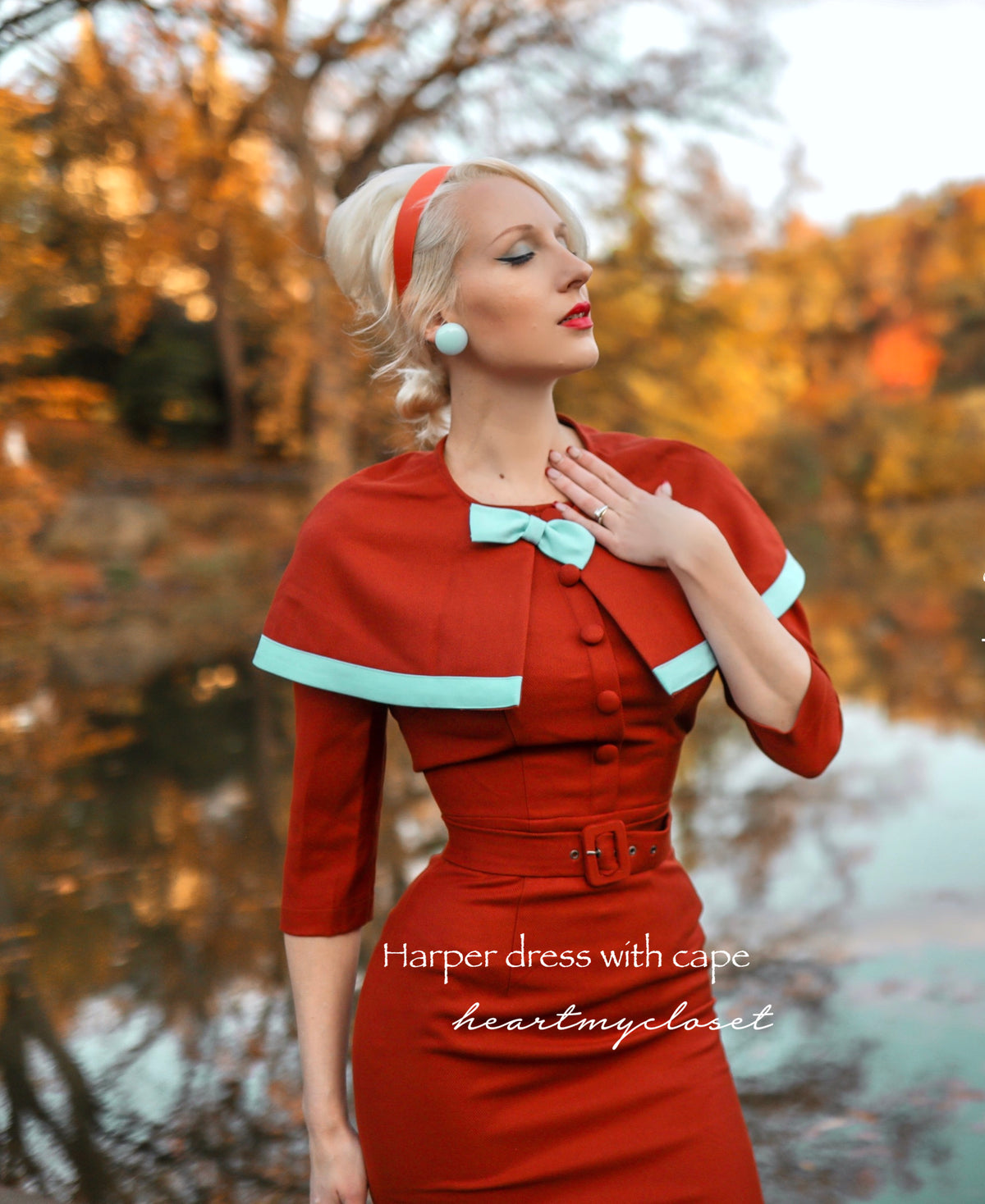 Harper - 1950s pencil dress with matching cape in premium fabric - heartmycloset