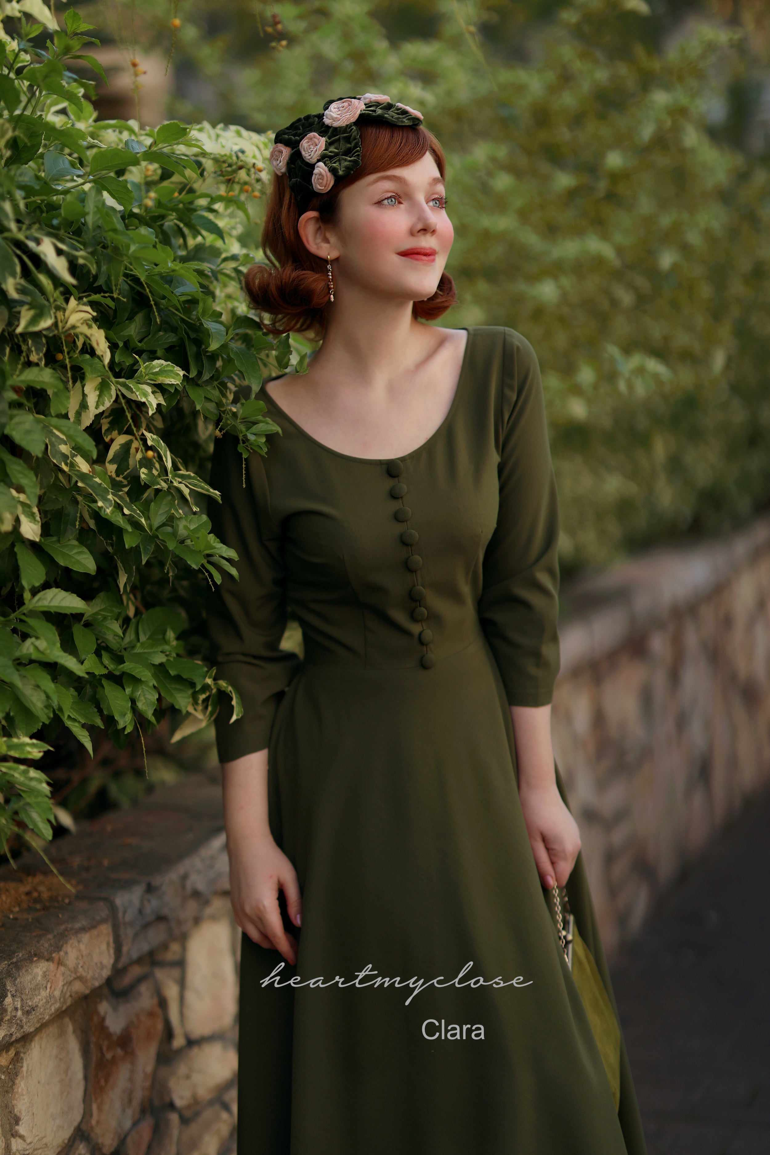 Clara - olive vintage swing dress 50s inspired heartmycloset Clara - olive vintage swing dress 50s inspired heartmycloset
