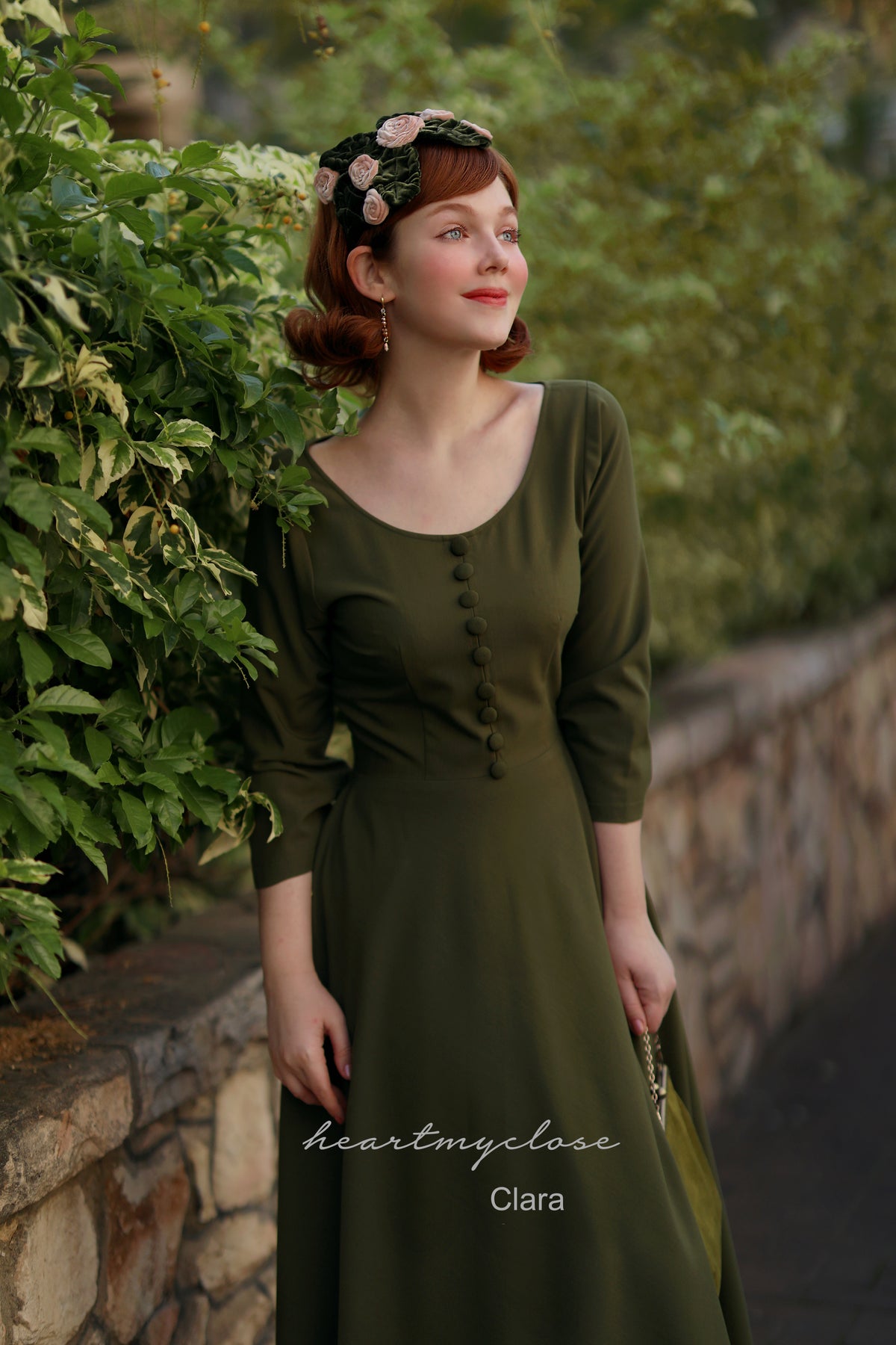 Clara - olive vintage swing dress 50s inspired - heartmycloset