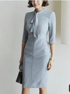 HALEY- draped neckline pencil dress - heartmycloset
