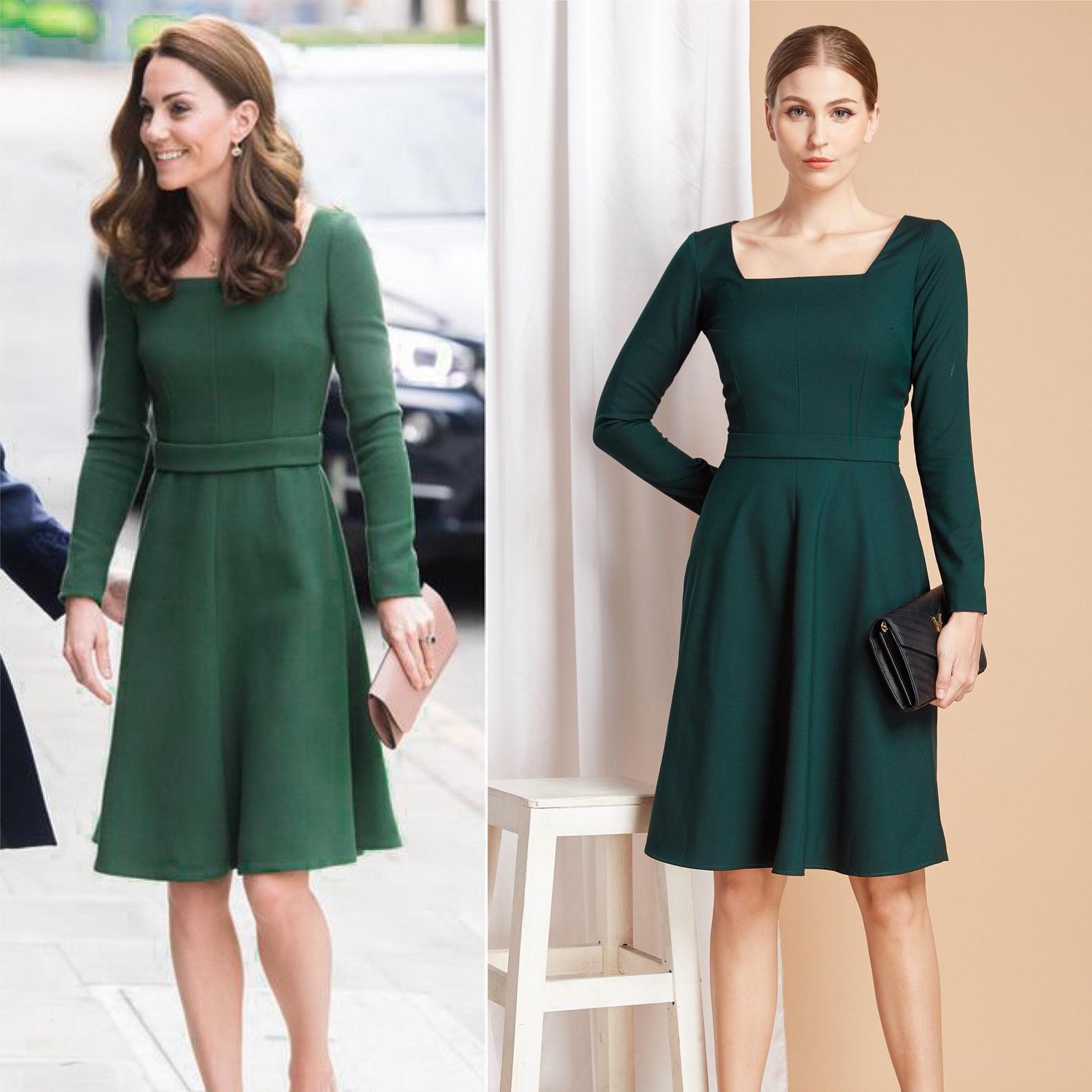 Kate Middleton green - A-line dress square neckline heartmycloset Kate Middleton green - A-line dress square neckline heartmycloset