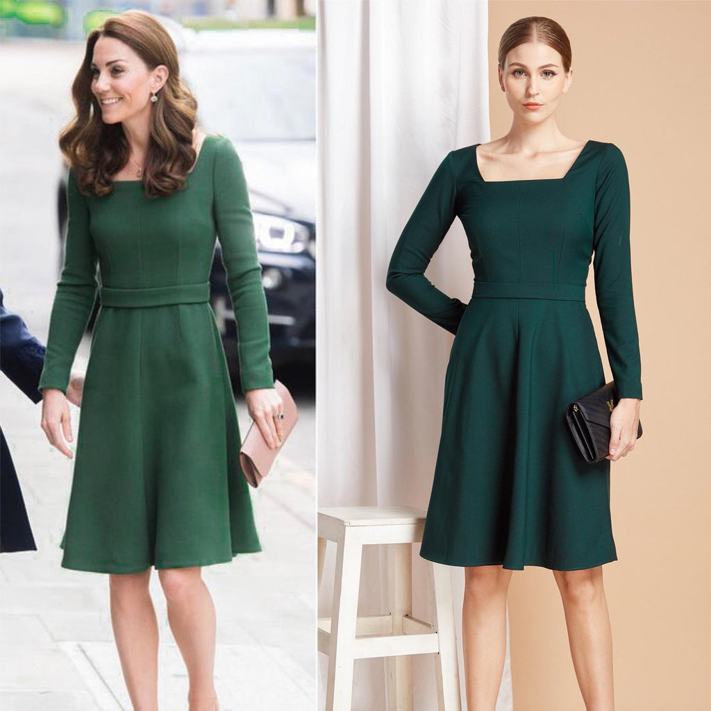 Kate Middleton green - A-line dress square neckline