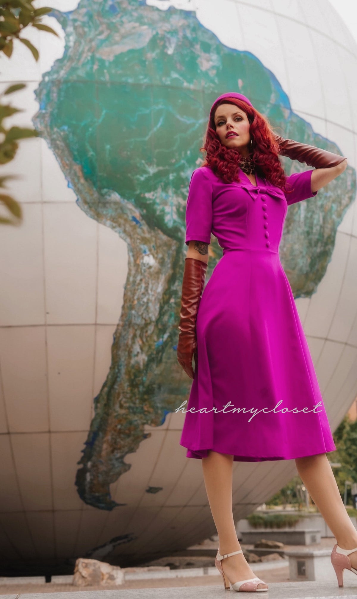 Selena - long sleeve Aline retro dress V neck - heartmycloset