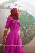 Selena - long sleeve Aline retro dress V neck - heartmycloset