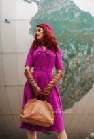 Selena - long sleeve Aline retro dress V neck - heartmycloset