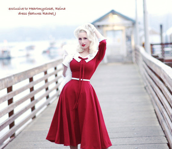 Reina-1 - vintage swing dress with contrast trim - heartmycloset