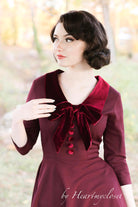 velvet trim burgundy dress - vintage inspired 50s - heartmycloset