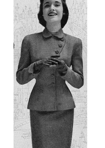 Mya - 1950s vintage pencil suit curve neckline - heartmycloset