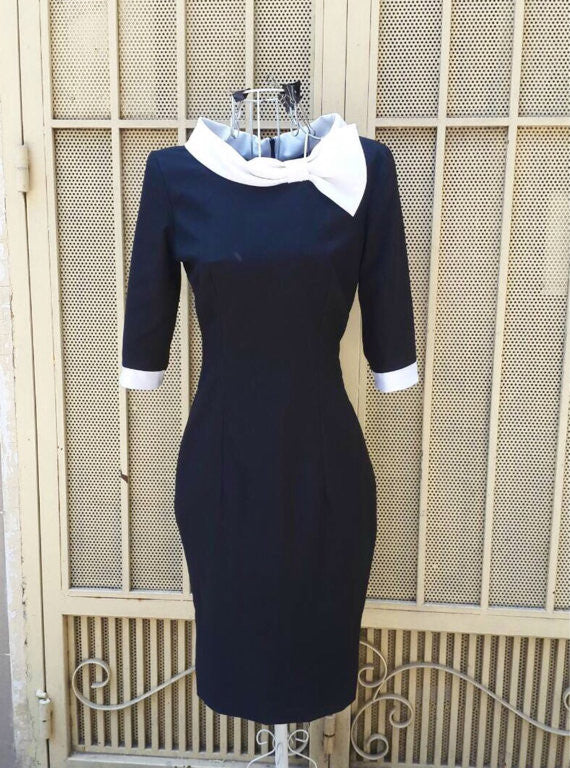 ELENA-2 - contrast wiggle vintage dress - heartmycloset