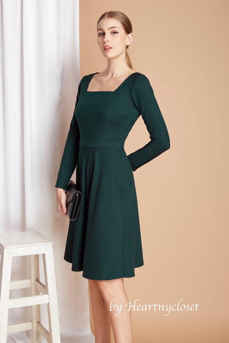 Kate Middleton green - A-line dress square neckline - heartmycloset