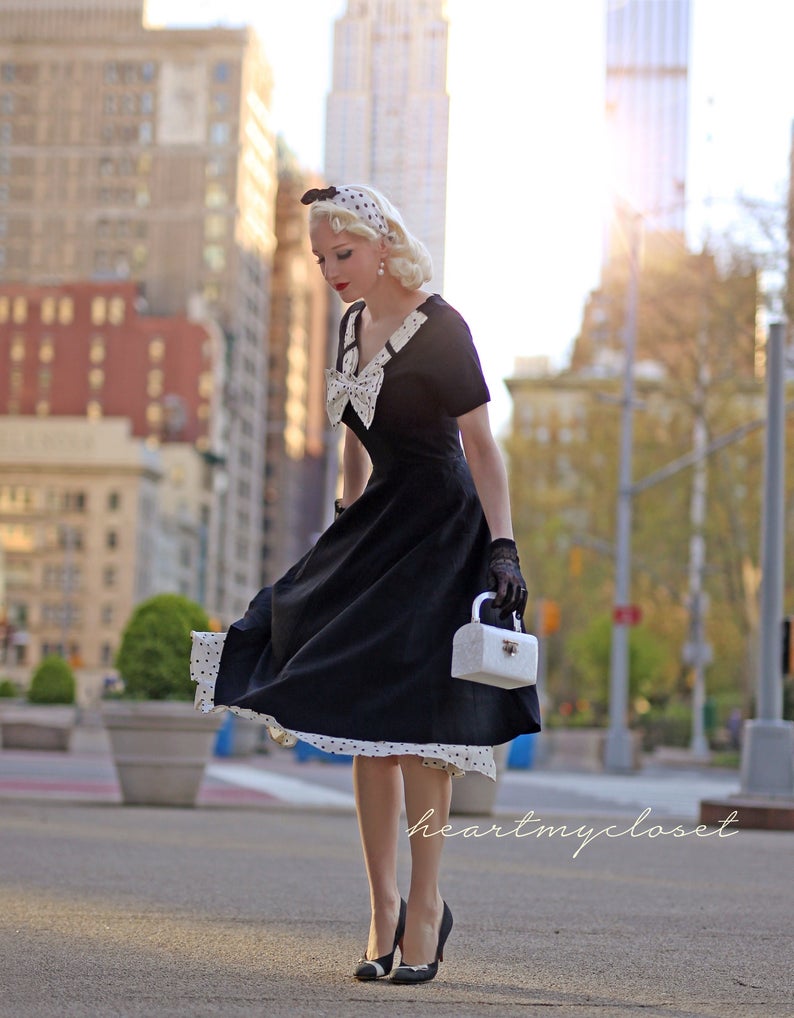 retro black and white dress polkadot swing LBD The Hollow to Floor Blue Prom Dress Women Western Party Maxi Color:Slate Blue