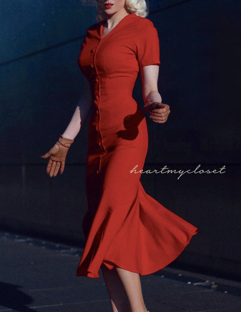 red mermaid wiggle - retro 50s dress