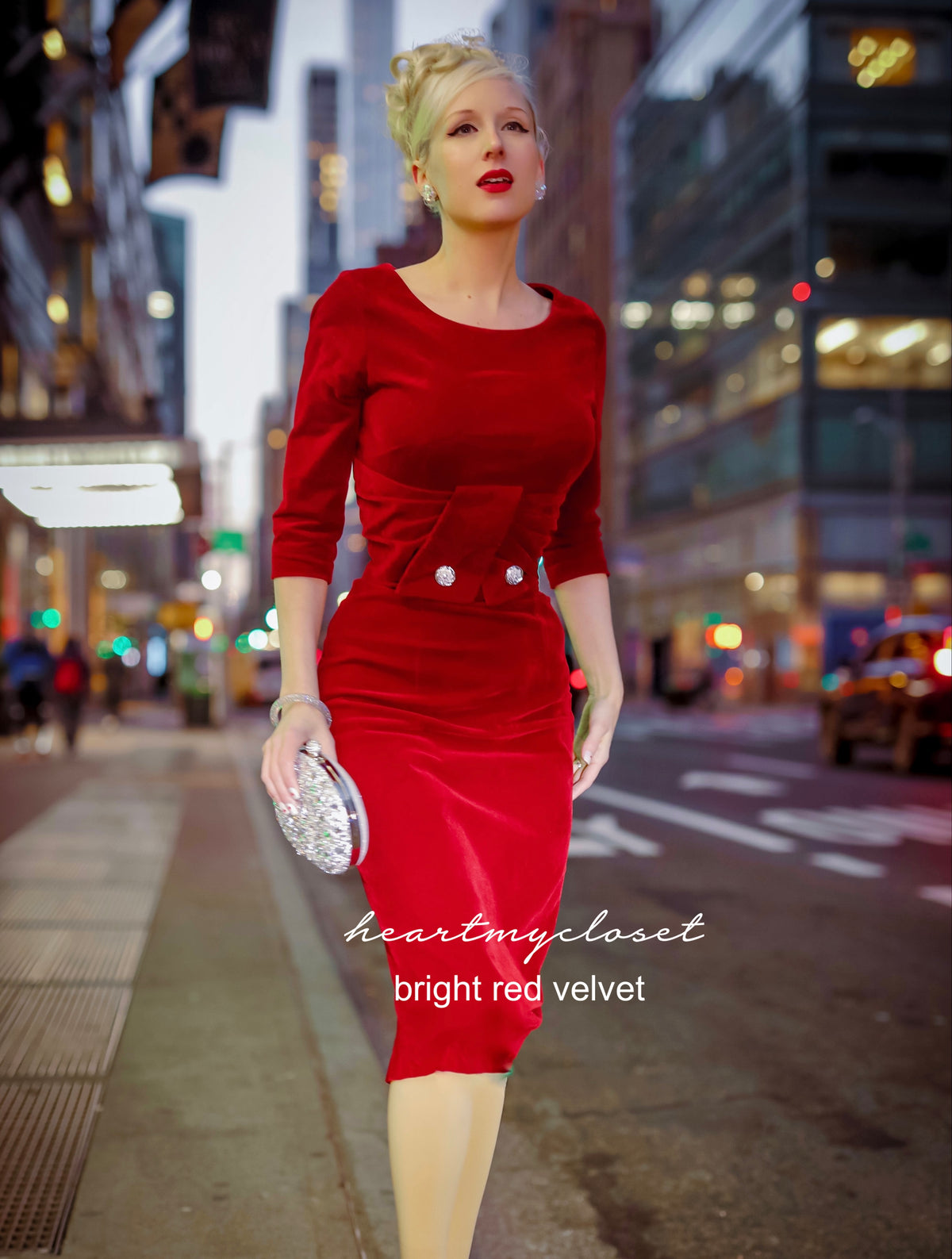VELVET Pleated front dress - 1940s 1950s vintage wiggle dress - heartmycloset