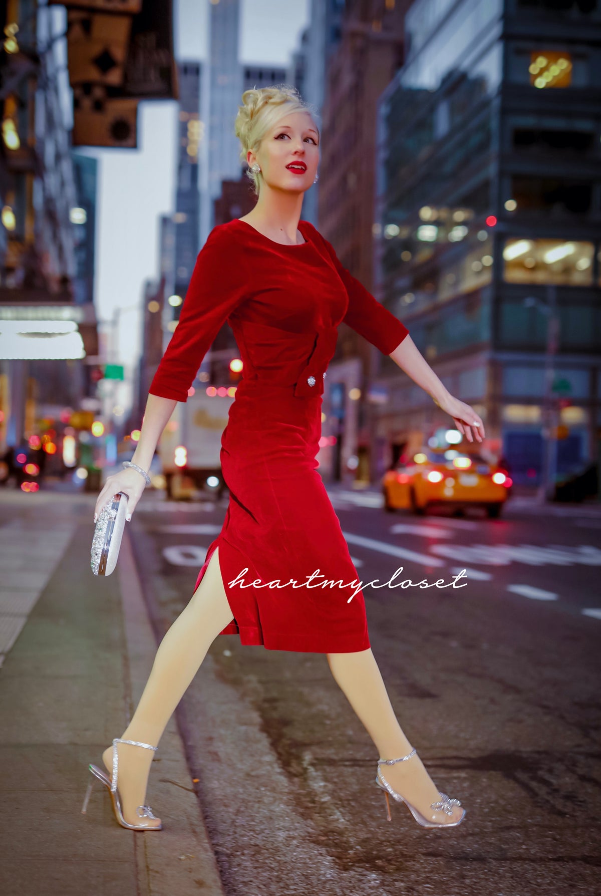 VELVET Pleated front dress - 1940s 1950s vintage wiggle dress - heartmycloset