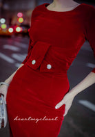VELVET Pleated front dress - 1940s 1950s vintage wiggle dress - heartmycloset
