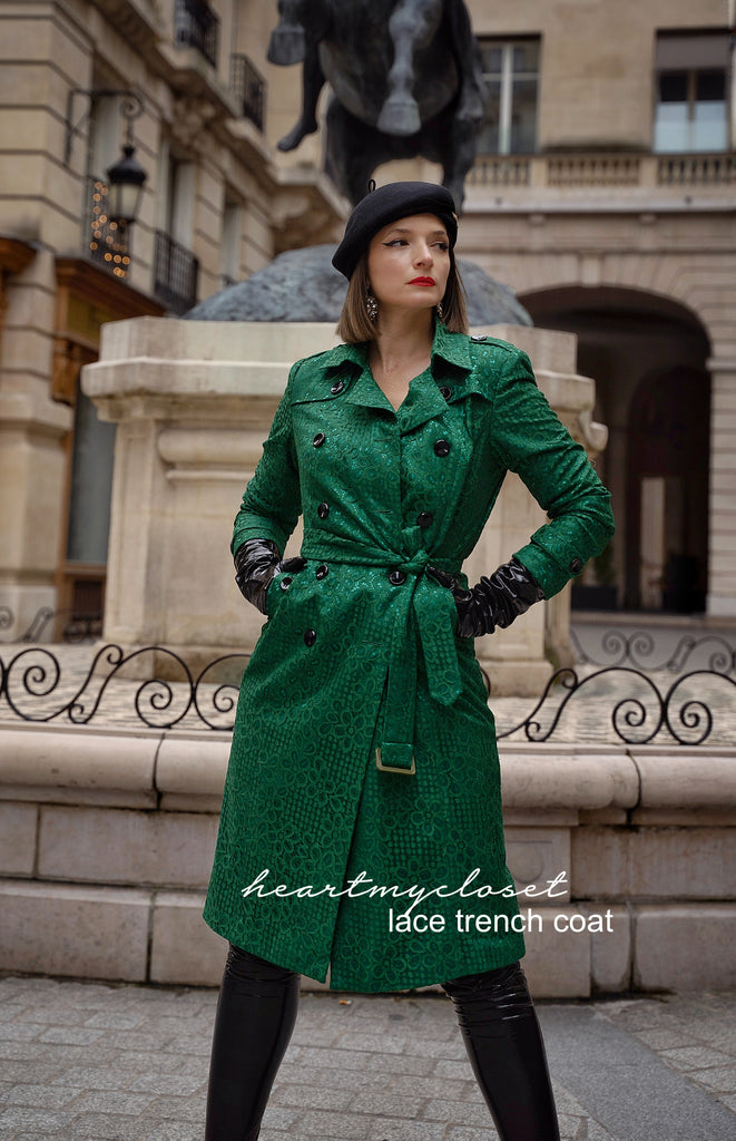 Lace trench - lace trench coat with satin lining