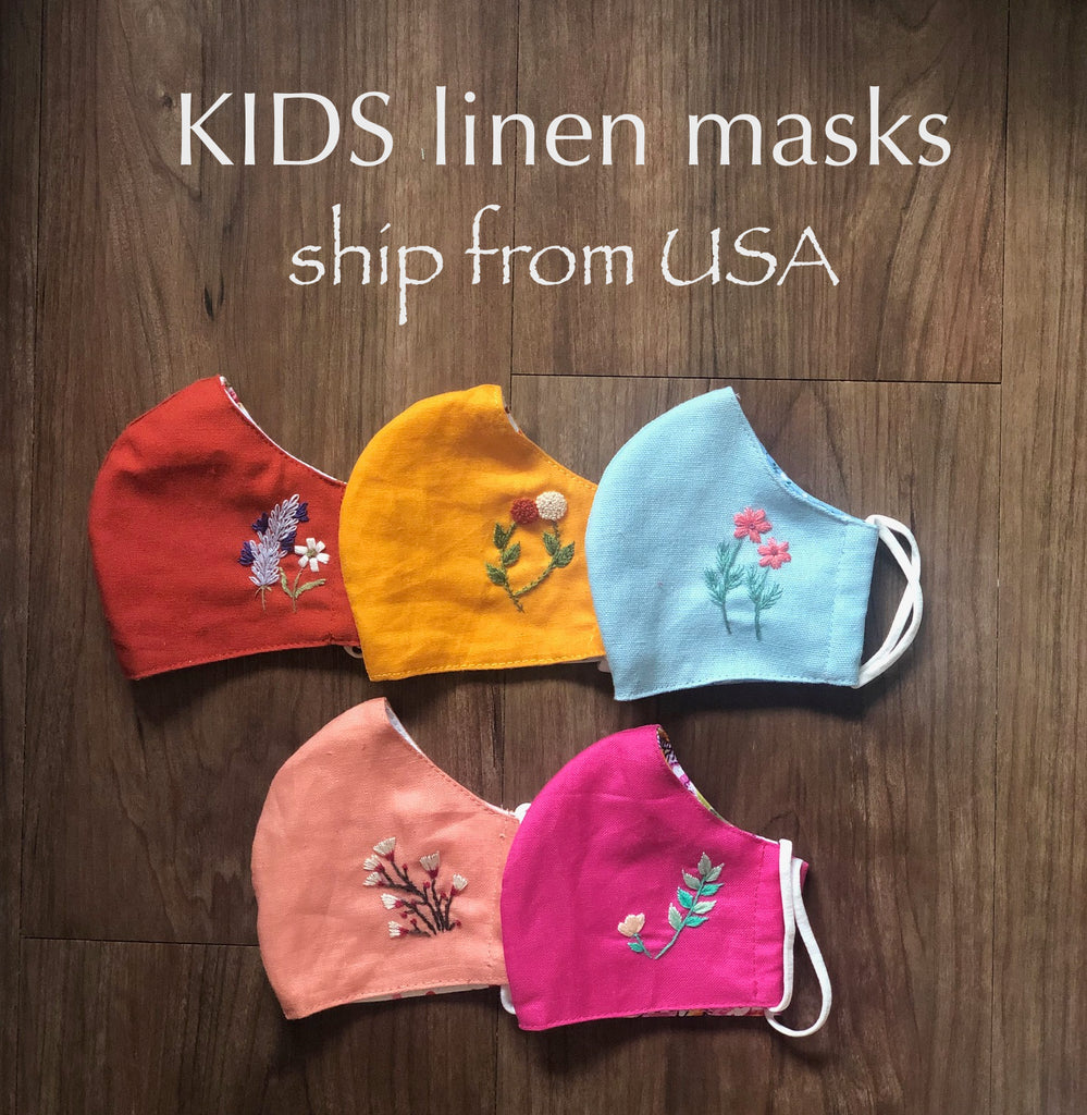 KIDS Linen embroidered Face Masks