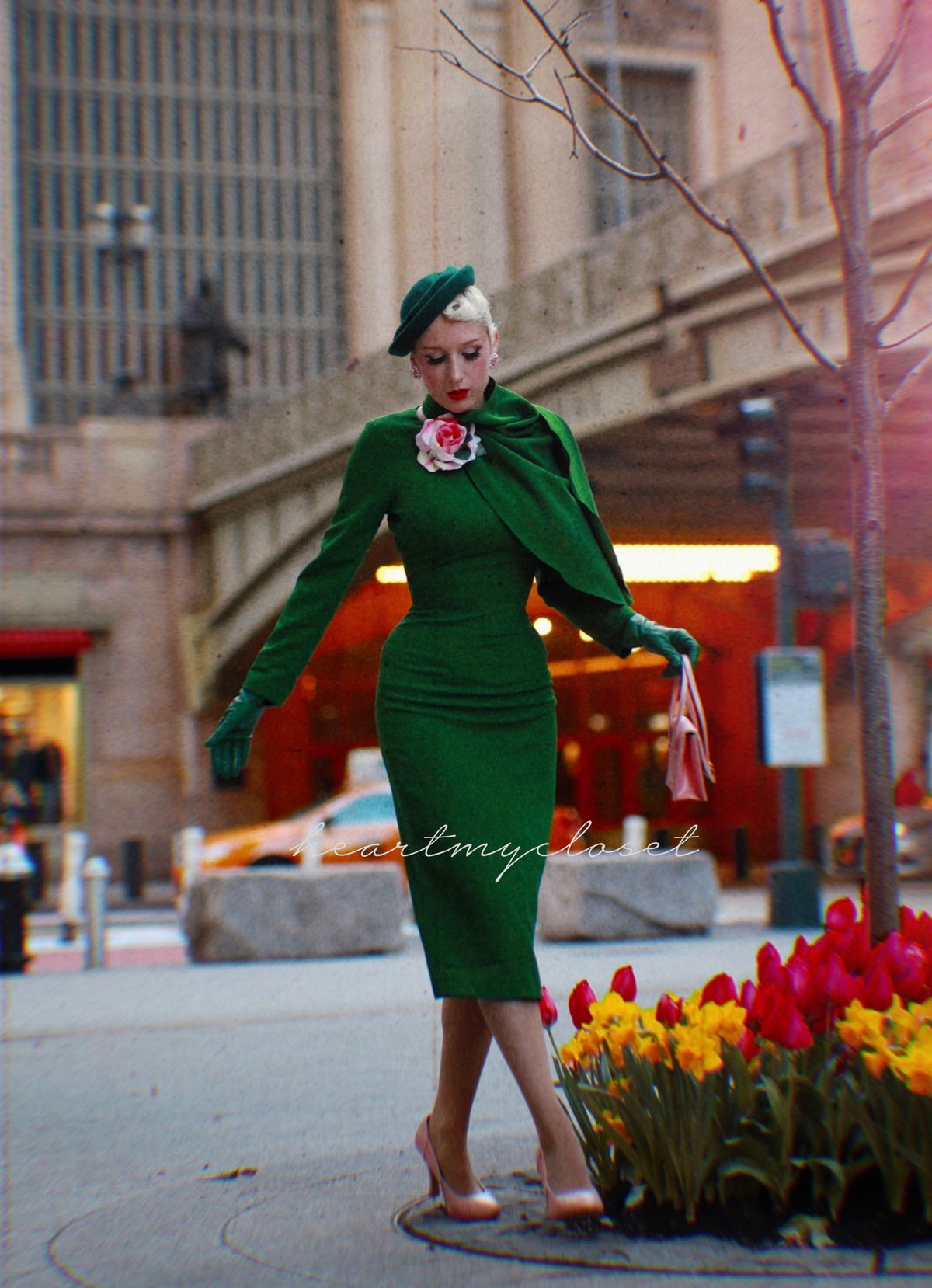 Green Semi Cape dress - Meghan Markle inspired - heartmycloset