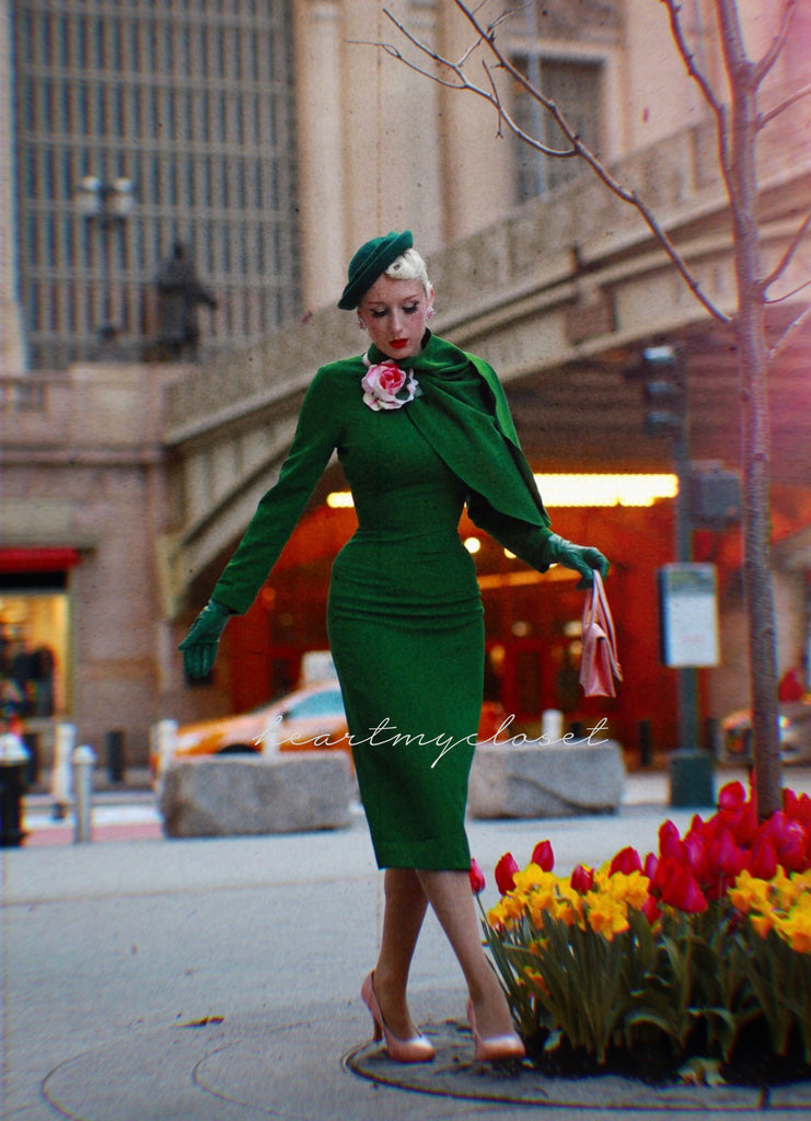 Green Semi Cape dress - Meghan Markle inspired