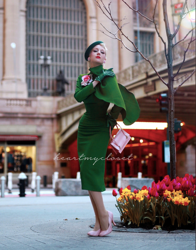 Green Semi Cape dress - Meghan duchess dress