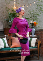 fuchsia Mila - wiggle pencil dress with pleated puff sleeves - heartmycloset