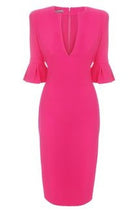 ruffle sleeve - wiggle pencil dress with V neckline - heartmycloset