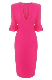 ruffle sleeve - wiggle pencil dress with V neckline - heartmycloset